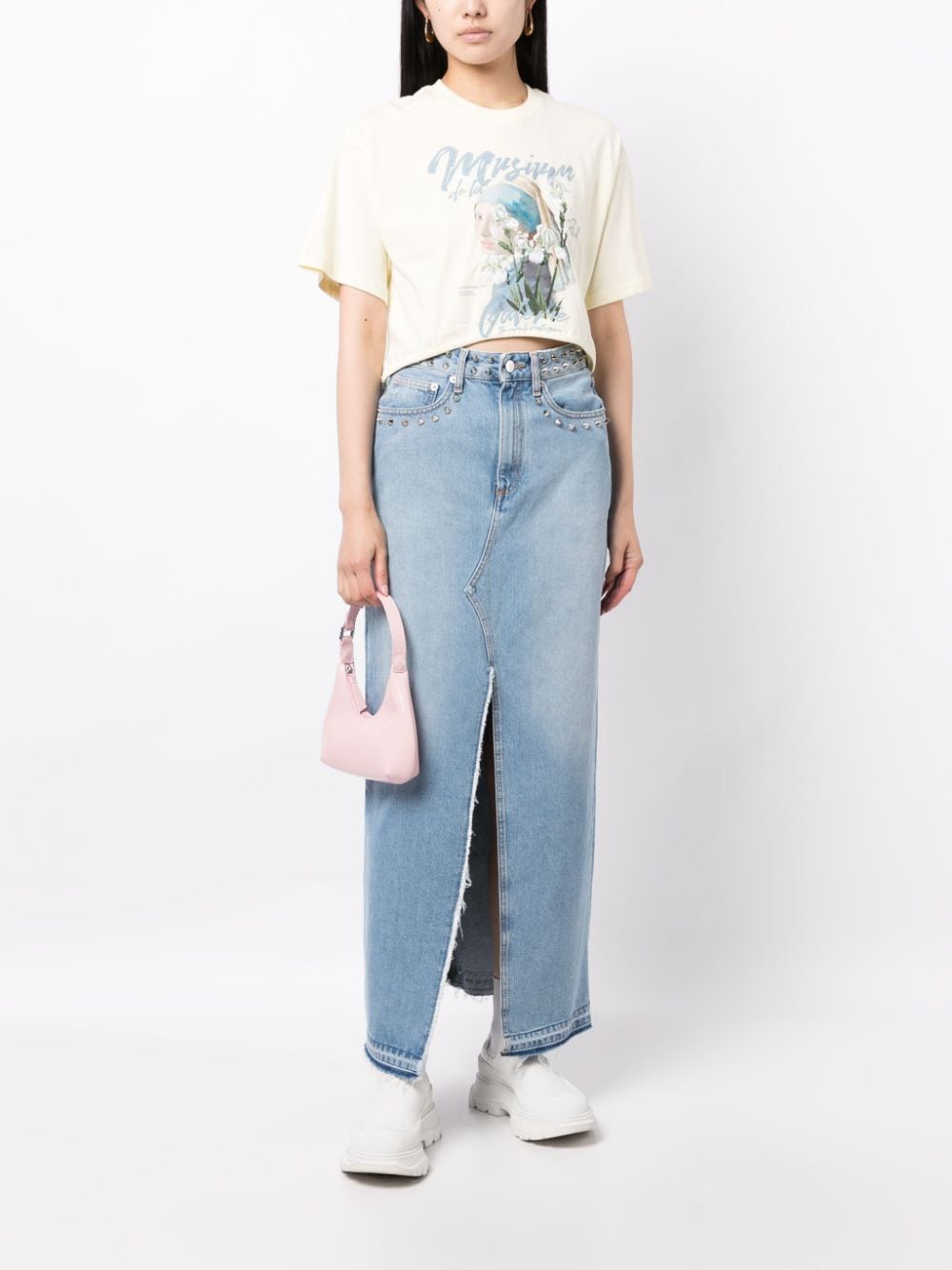 Musium Div. graphic-print cotton cropped T-shirt - Geel