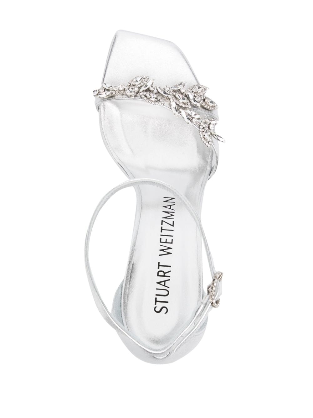 Shop Stuart Weitzman Nudist Vow 100mm Crystal-embellished Sandals In Silver