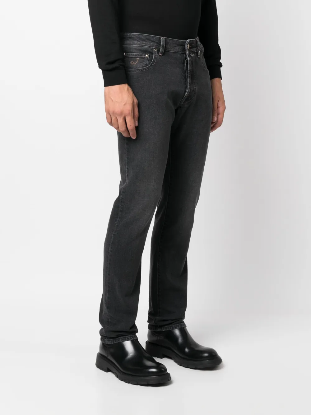 Shop Jacob Cohen Mid-rise Straight-leg Jeans In Black