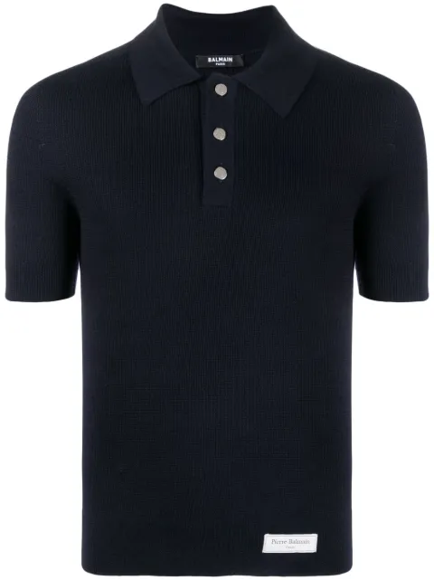 Cheap Balmain logo-patch wool polo shirt Men