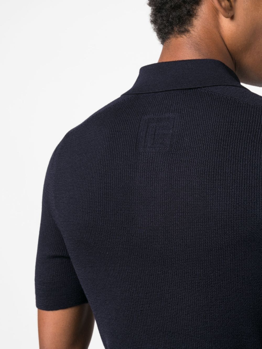 Shop Balmain Logo-patch Wool Polo Shirt In Blue