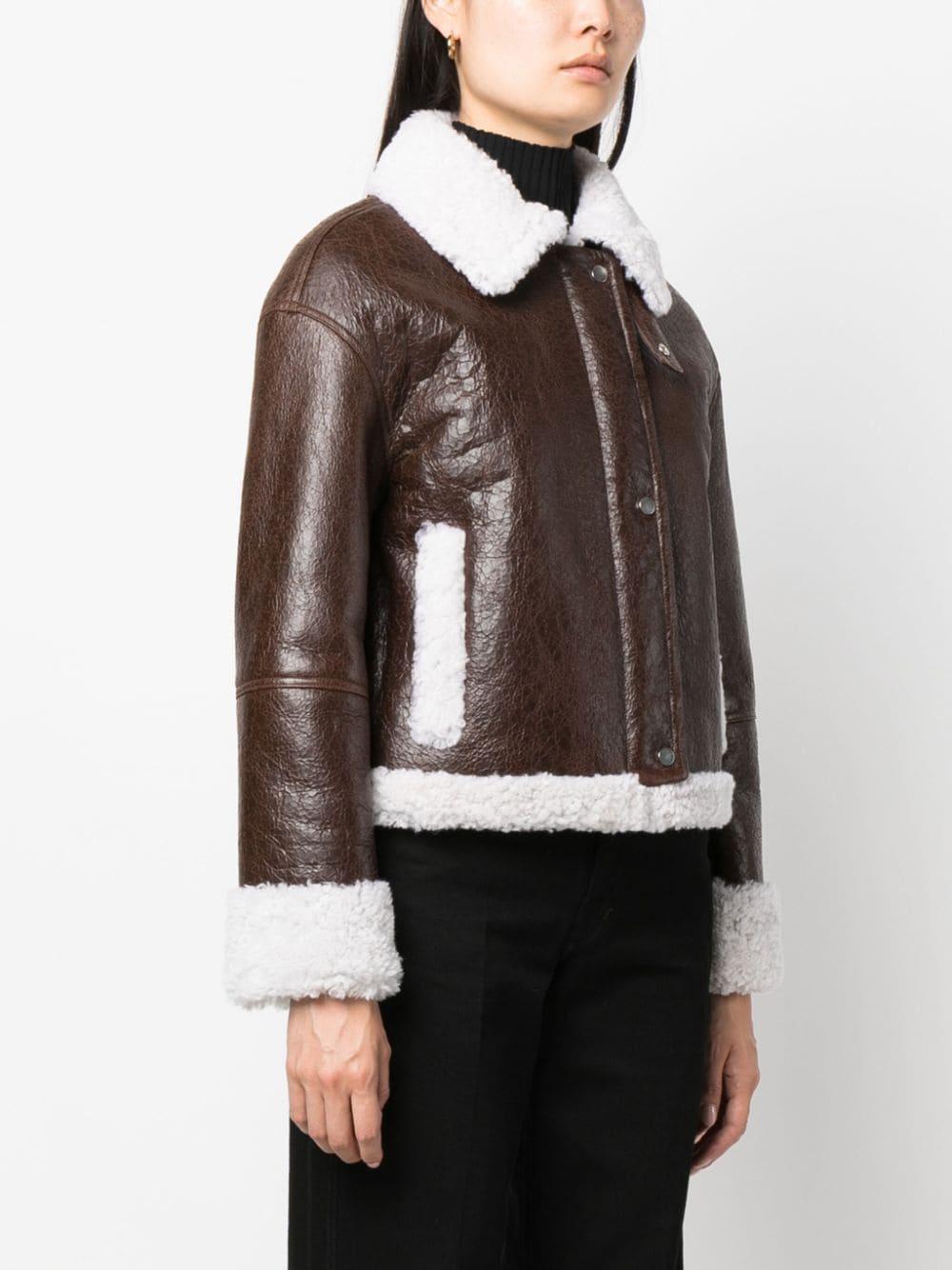 Shop Yves Salomon Shearling-trim Leather Jacket In Brown