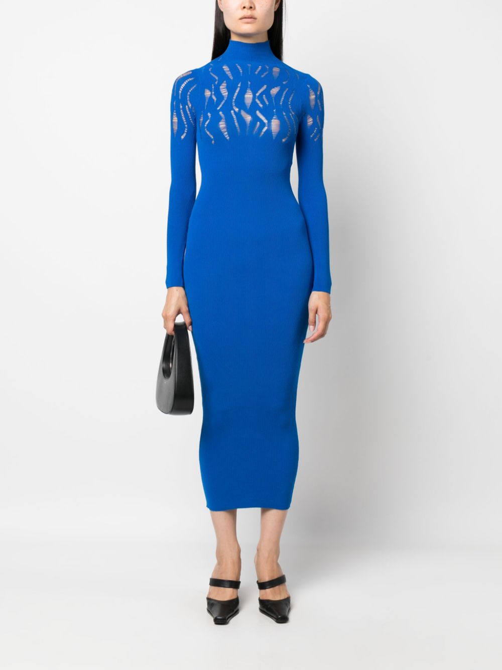 Ssheena ribbed-knit cut-out midi dress - Blauw