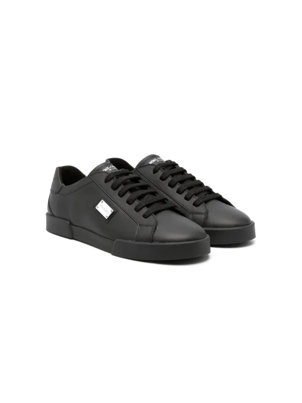 Dolce Gabbana Kids logo-plaque Leather Sneakers Black
