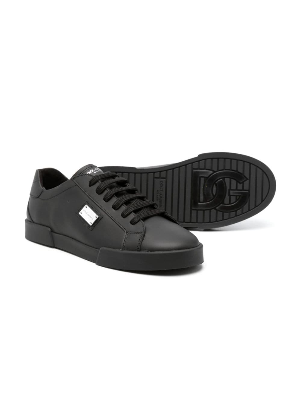 Shop Dolce & Gabbana Logo-plaque Leather Sneakers In Black