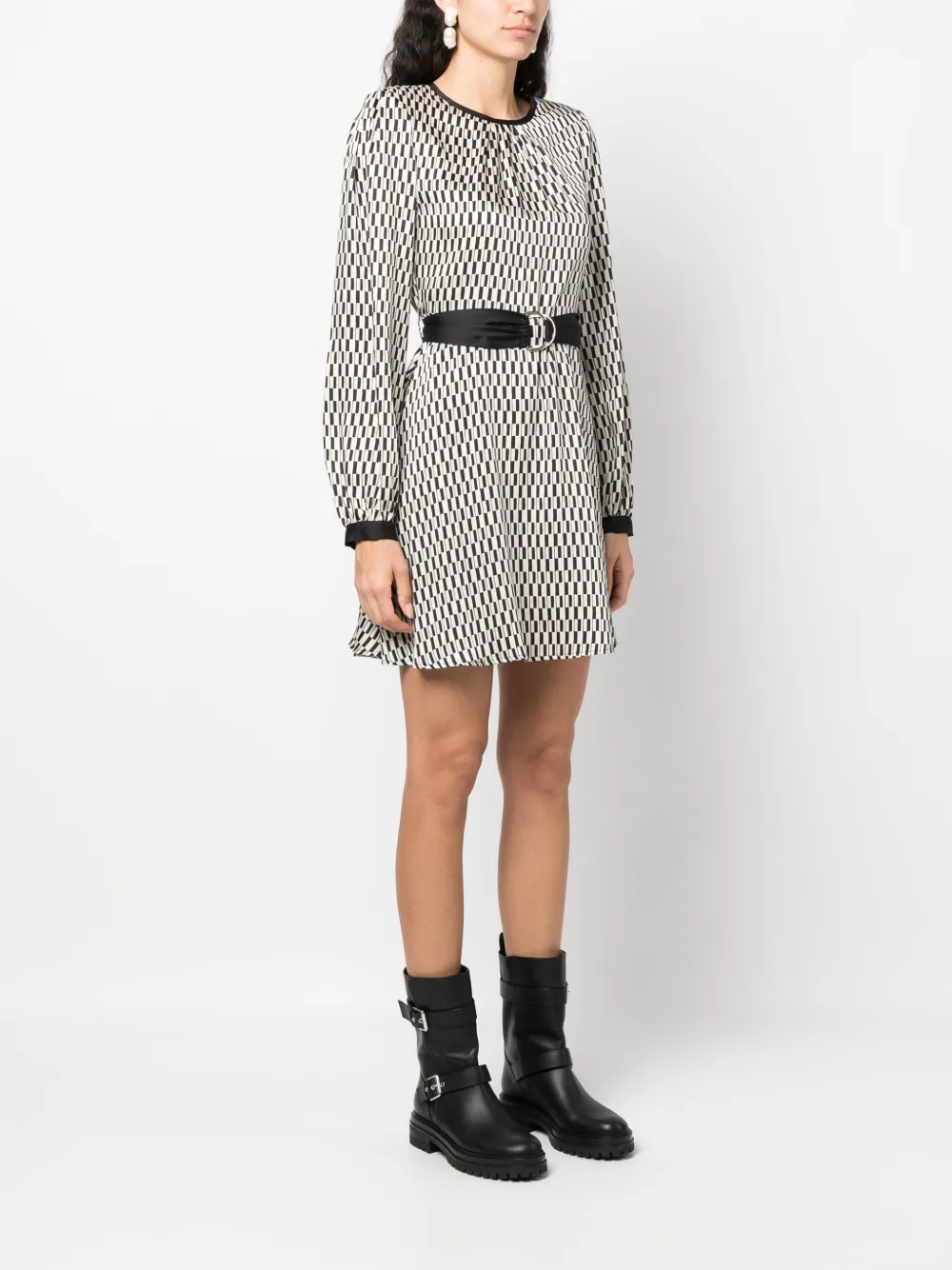 Liu •jo Graphic-print Belted Dress In Neutrals