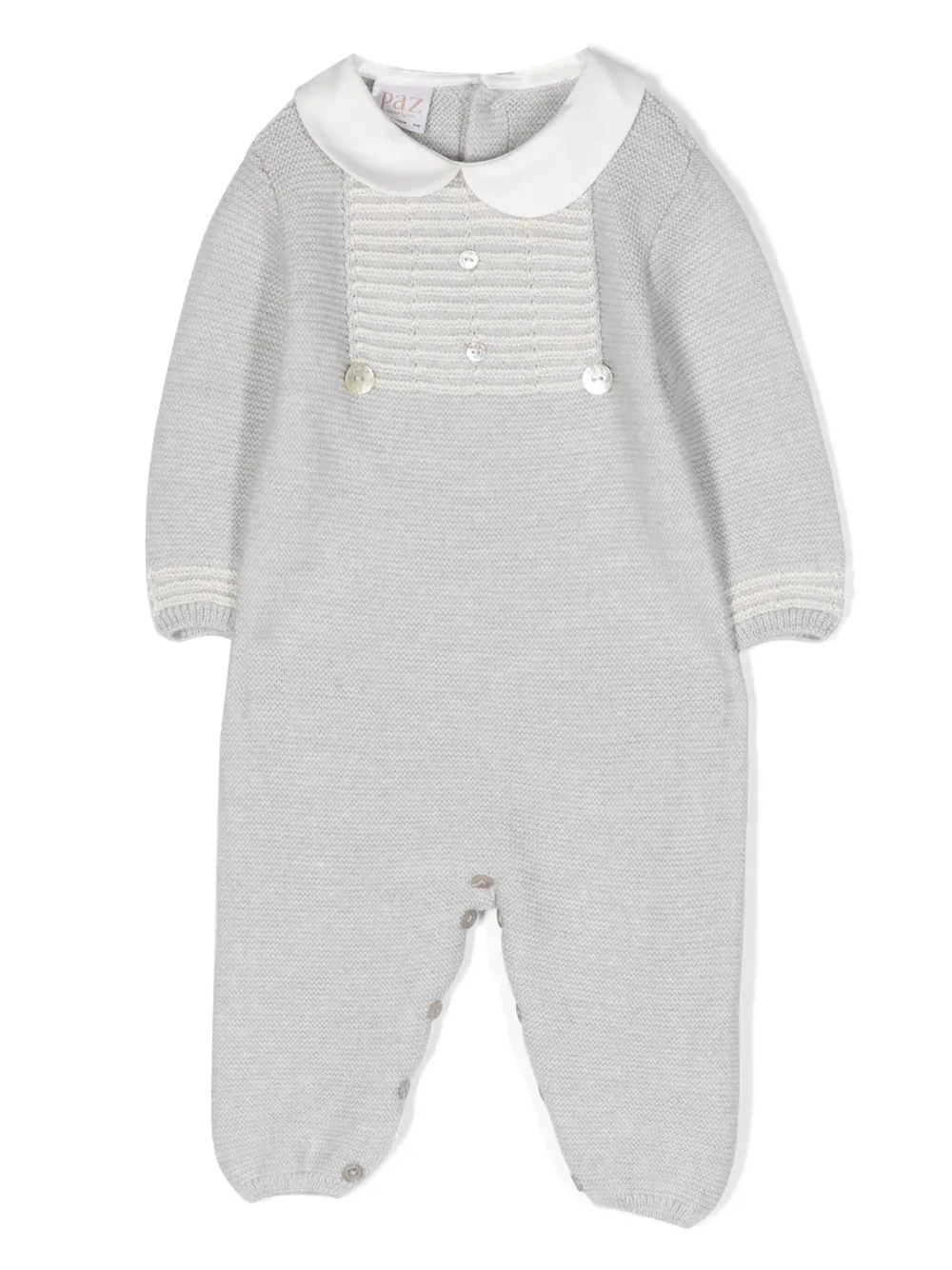 Paz Rodriguez Babies' Bib-collar Wool Romper In Grey