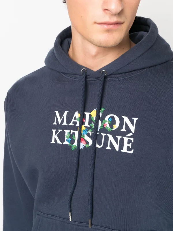 Maison Kitsuné logo-print Cotton Hoodie | Blue | FARFETCH