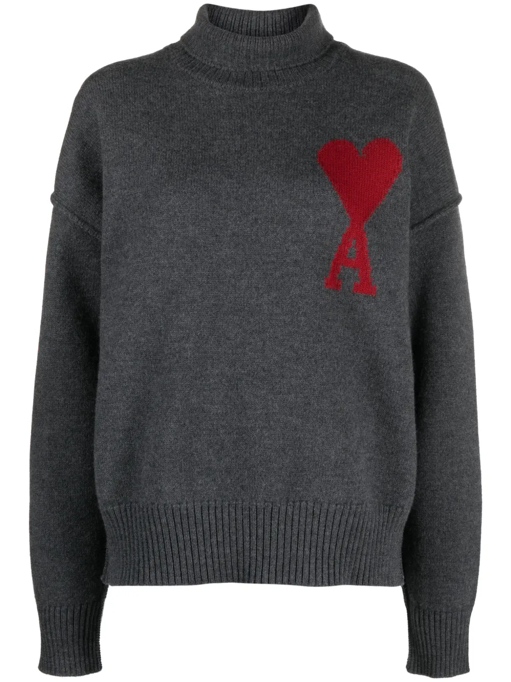 Shop Ami Alexandre Mattiussi Ami De Coueur Wool Jumper In Grey
