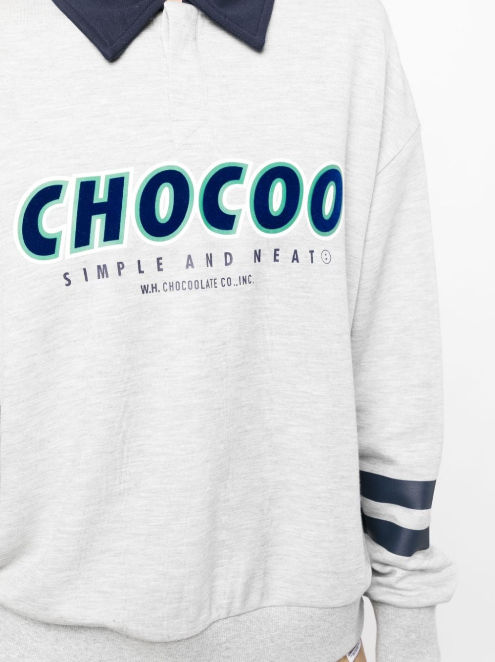 Shop Chocoolate Logo-print Long-sleeved Polo Shirt In Grey