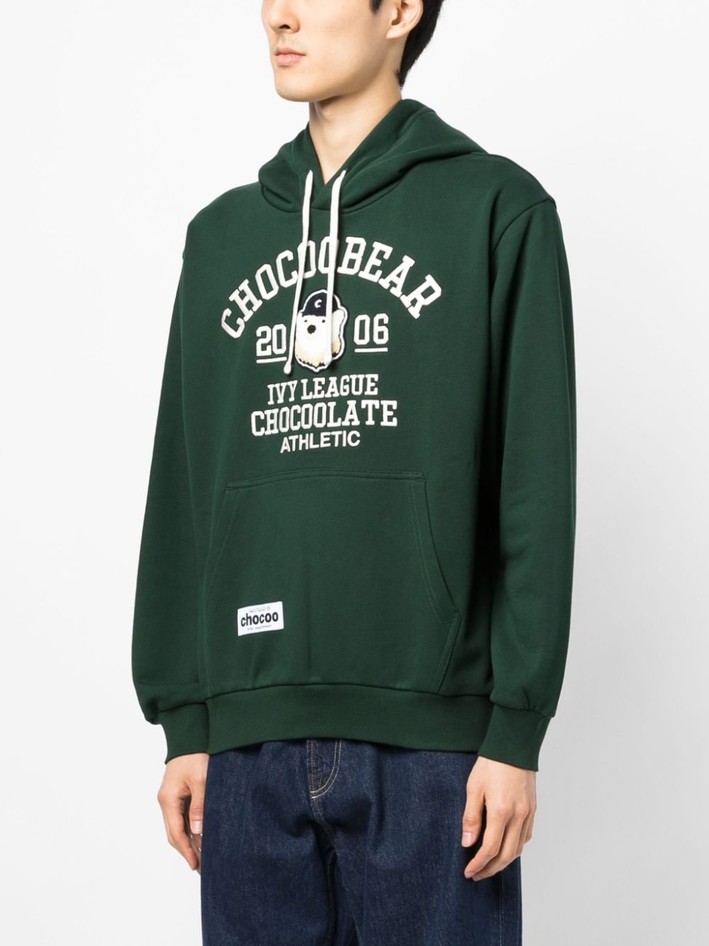 Shop Chocoolate Logo-embroidered Cotton Hoodie In Green