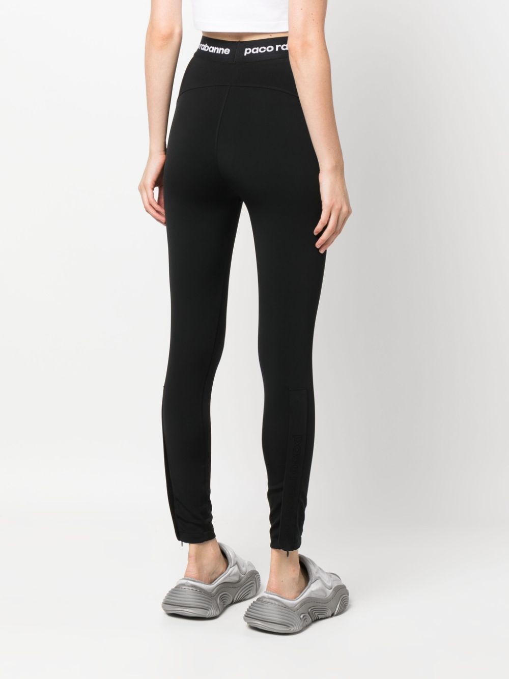 Shop Rabanne Logo-waistband High-waisted Leggings In Black