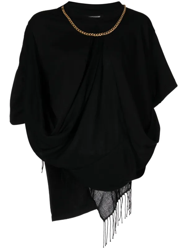 Junya Watanabe Fringe-detail Draped Top in Black