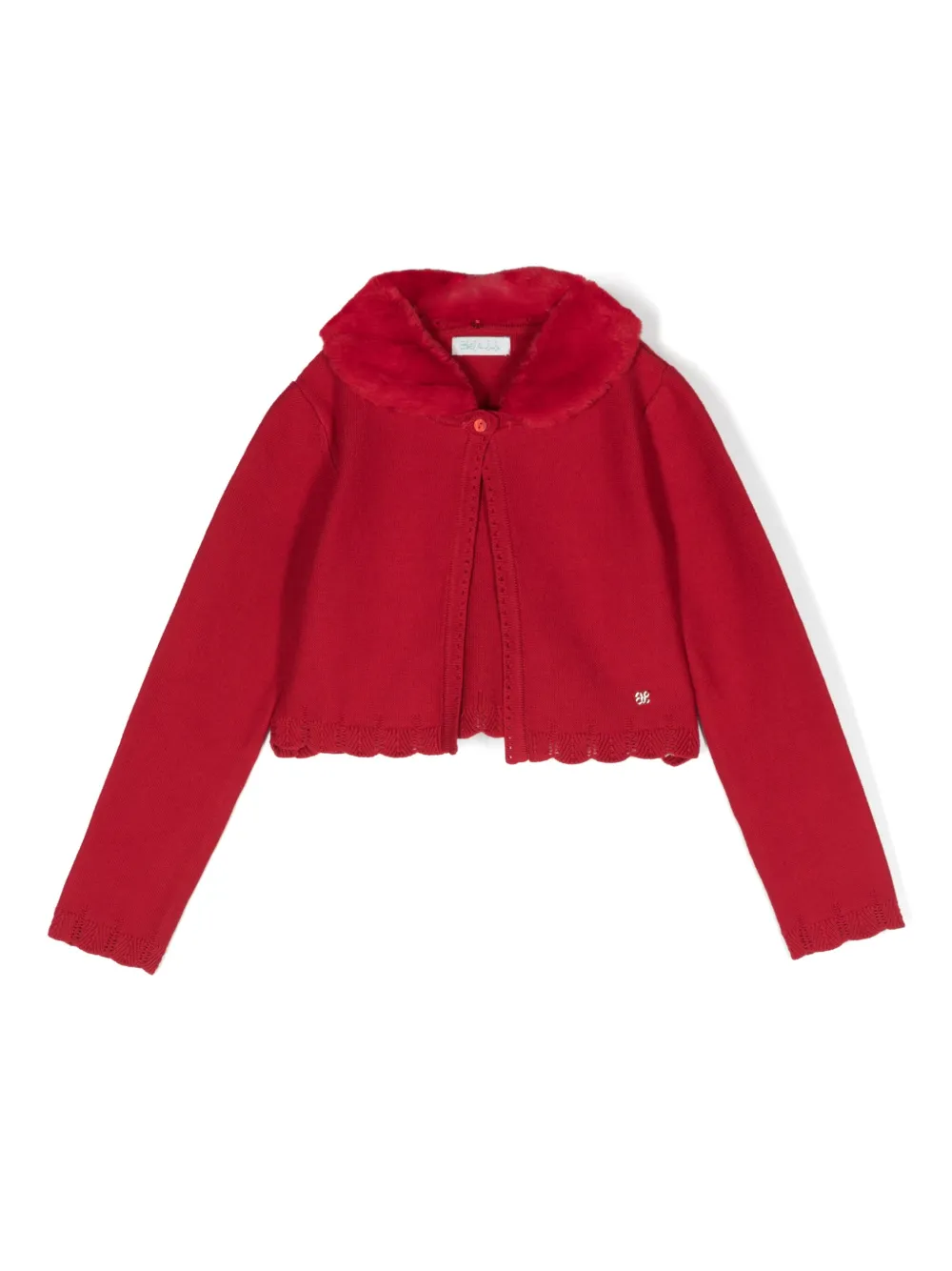 Abel & Lula Kids' Faux-fur Collar Cardigan In Red