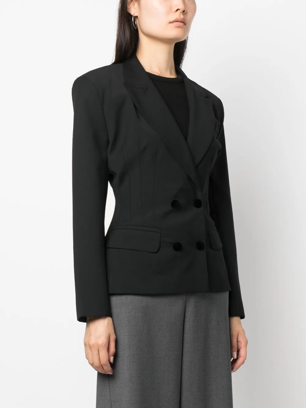 Mvp Wardrobe Panelled-bodice Double-breasted Blazer In Black