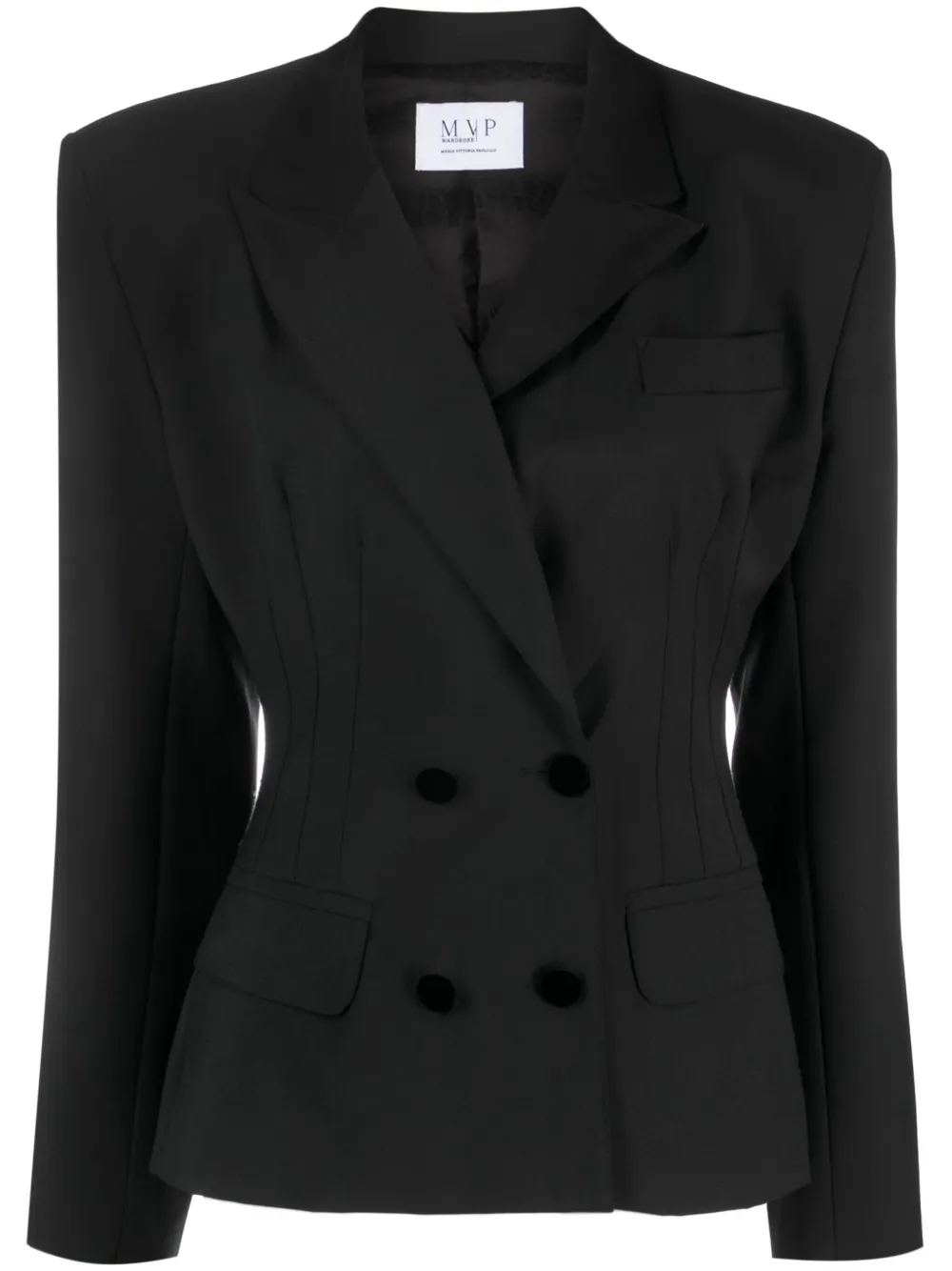Mvp Wardrobe Panelled-bodice Double-breasted Blazer In Black