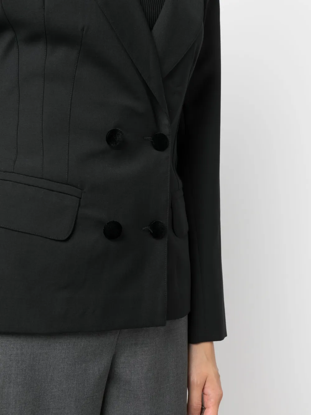 Mvp Wardrobe Panelled-bodice Double-breasted Blazer In Black
