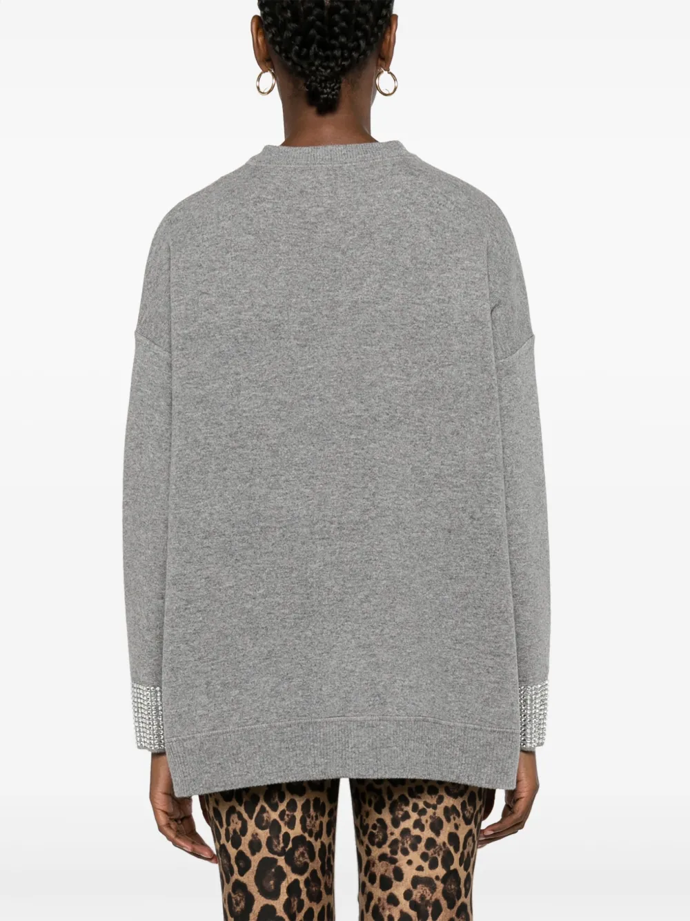 Valentino Rhinestone-embellished Wool Jumper In Grey