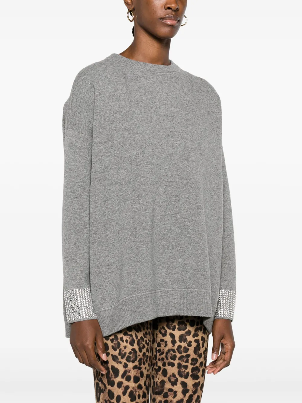 Valentino Rhinestone-embellished Wool Jumper In Grey