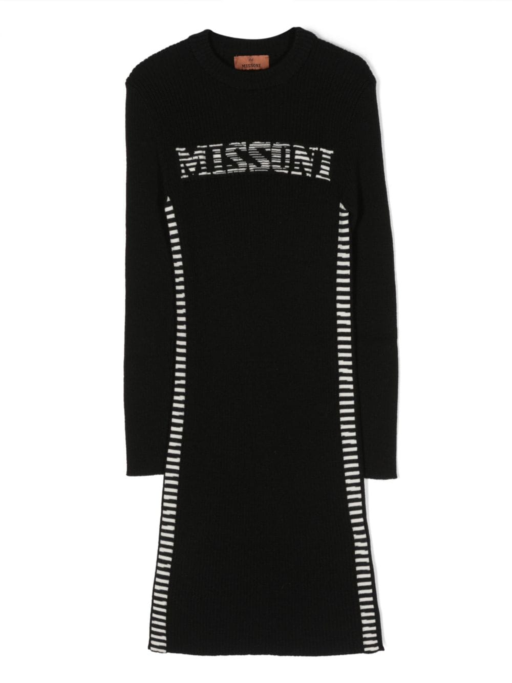 Shop Missoni Intarsia-knit Logo Ribbed-knit Dress In Black