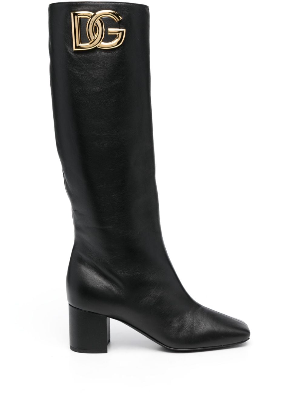 Shop Dolce & Gabbana Jackie 60mm Logo-plaque Leather Boots In Black