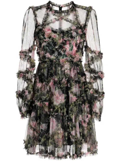 Needle & Thread floral-print ruffle-detailing dress 