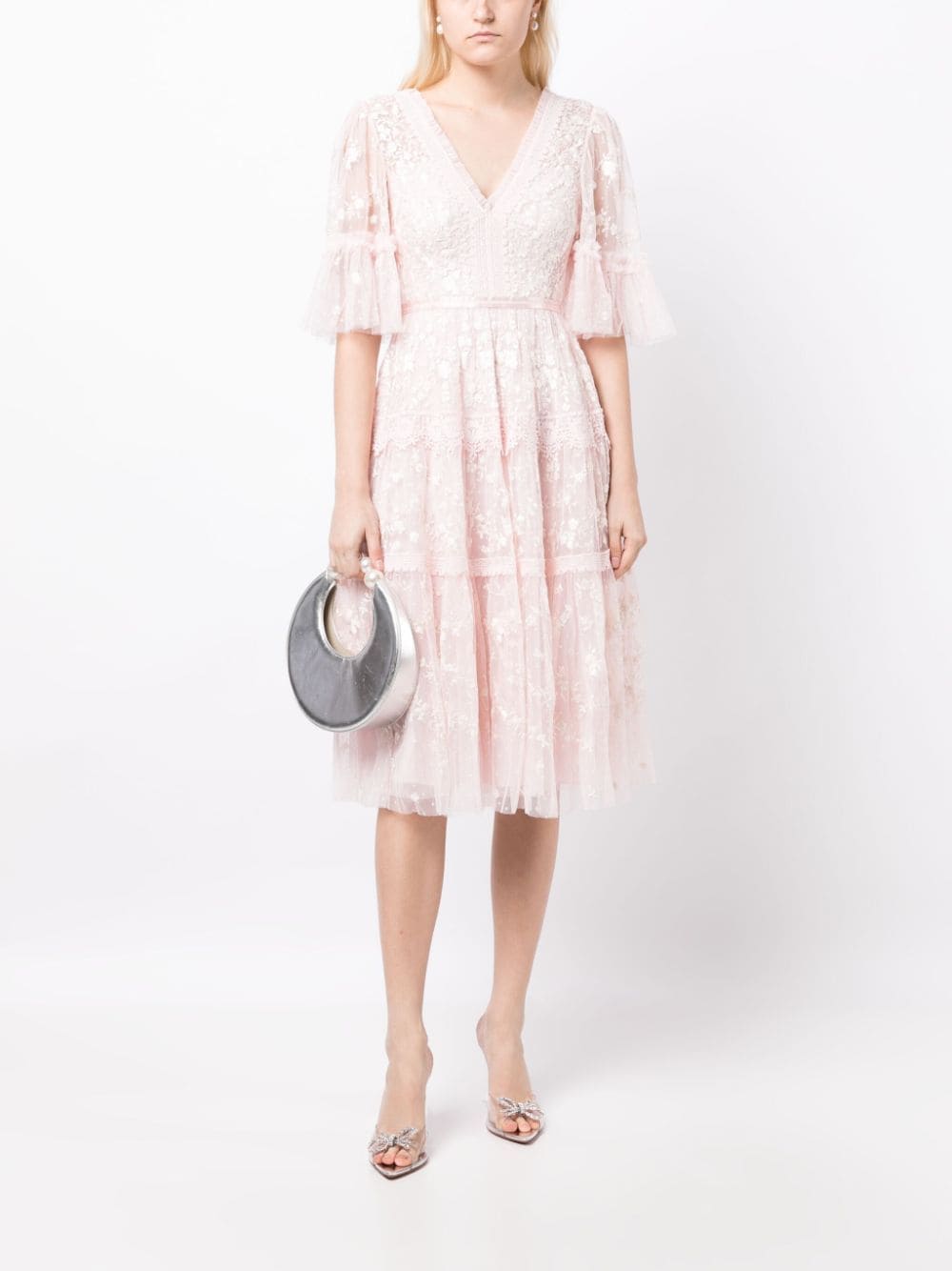 Needle & Thread lace-detailing V-neck dress - Roze