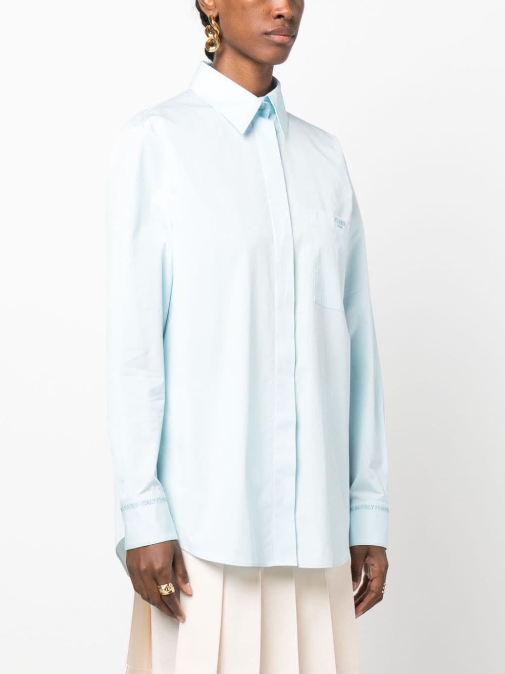Shop Fendi Logo-embroidered Cotton Shirt In Blue