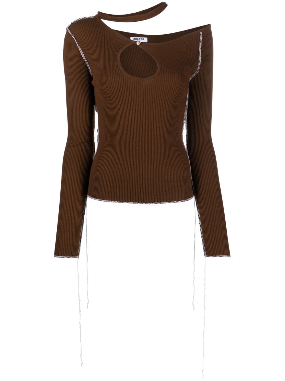 Shop Julfer Cut-out Ribbed-knit Top In Brown