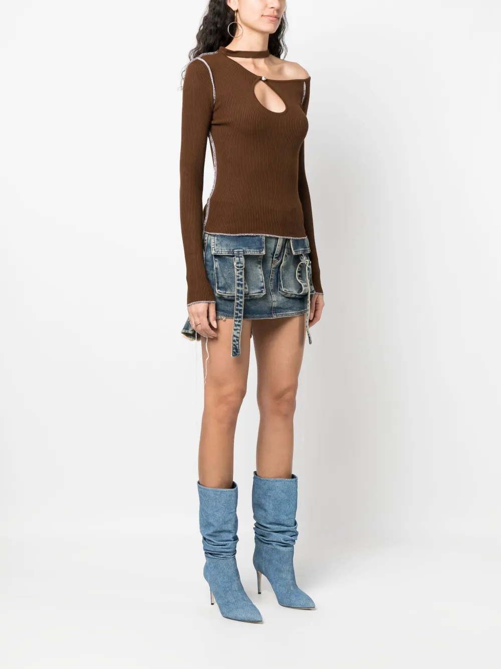 Julfer Cut-out Ribbed-knit Top In Brown