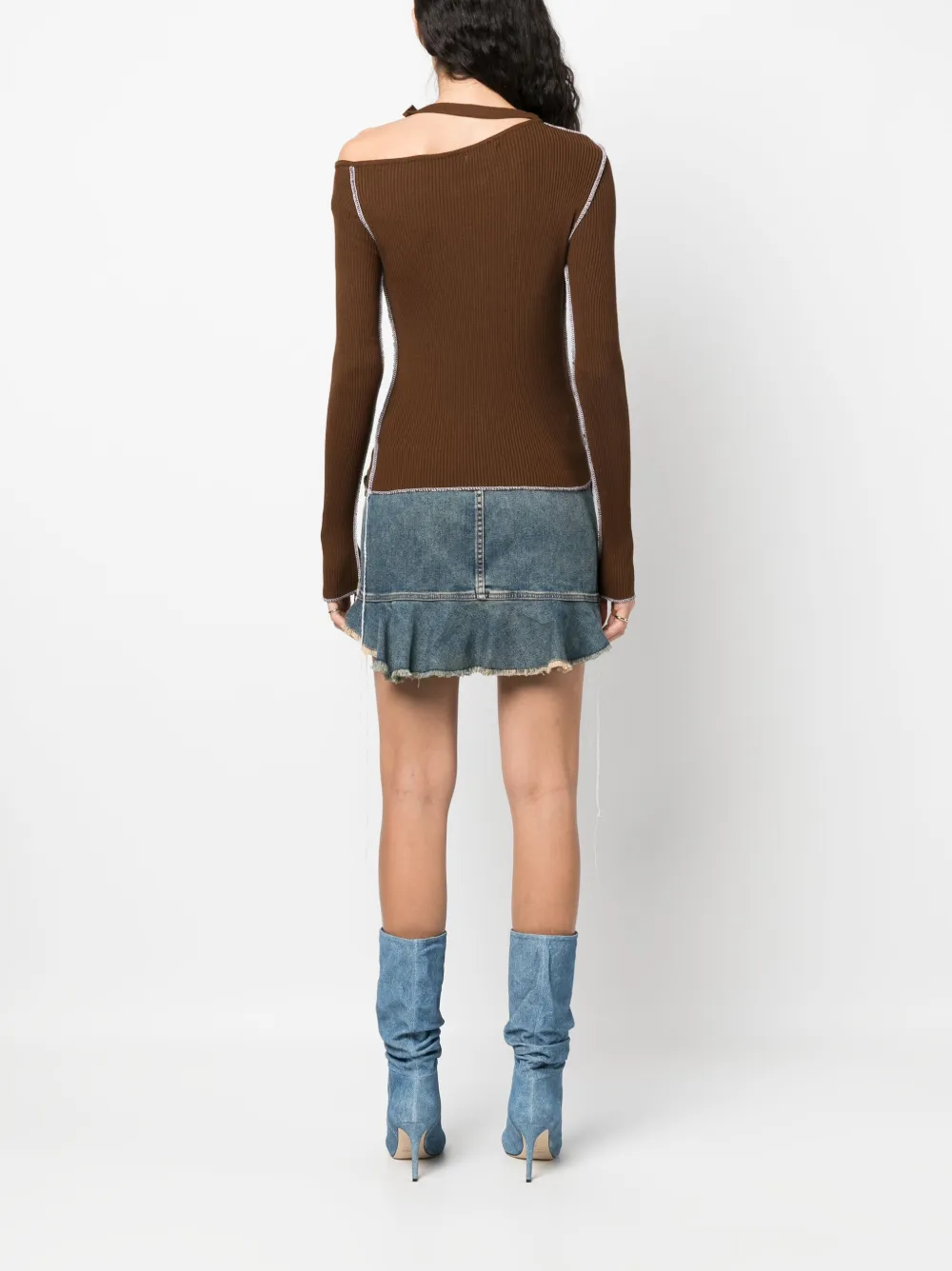 Julfer Cut-out Ribbed-knit Top In Brown