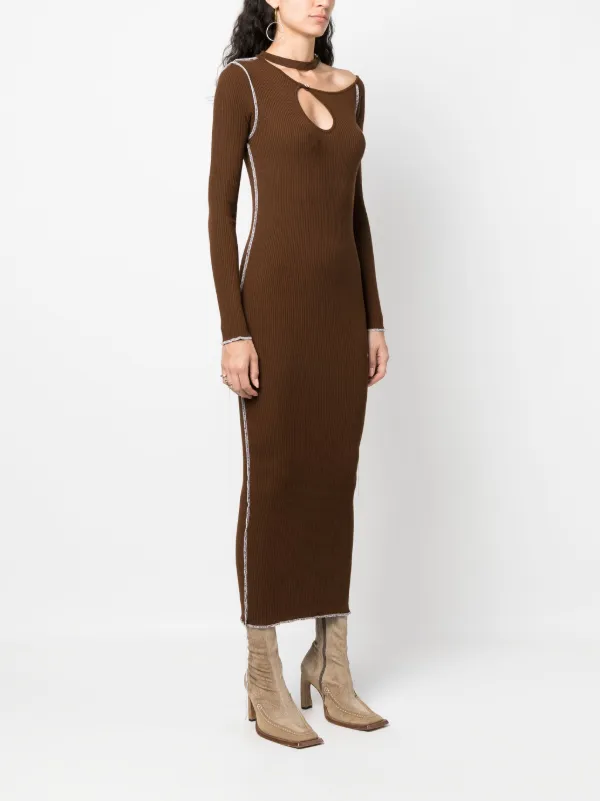 knee length dresses for ladies Xaviera Brown Knit Cut Out Midi Dress