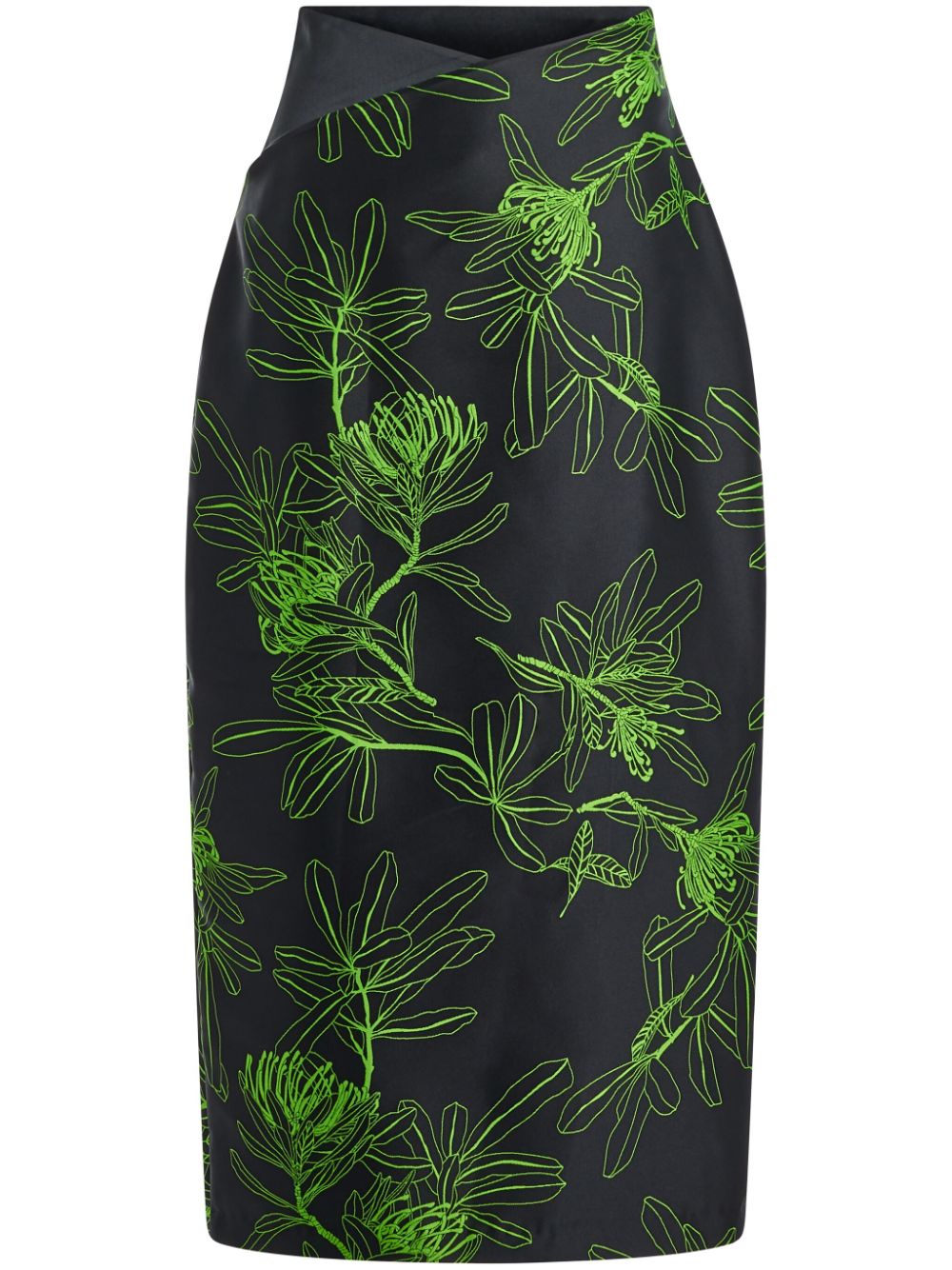 Azzalia Floral-print Satin Maxi Skirt In Black