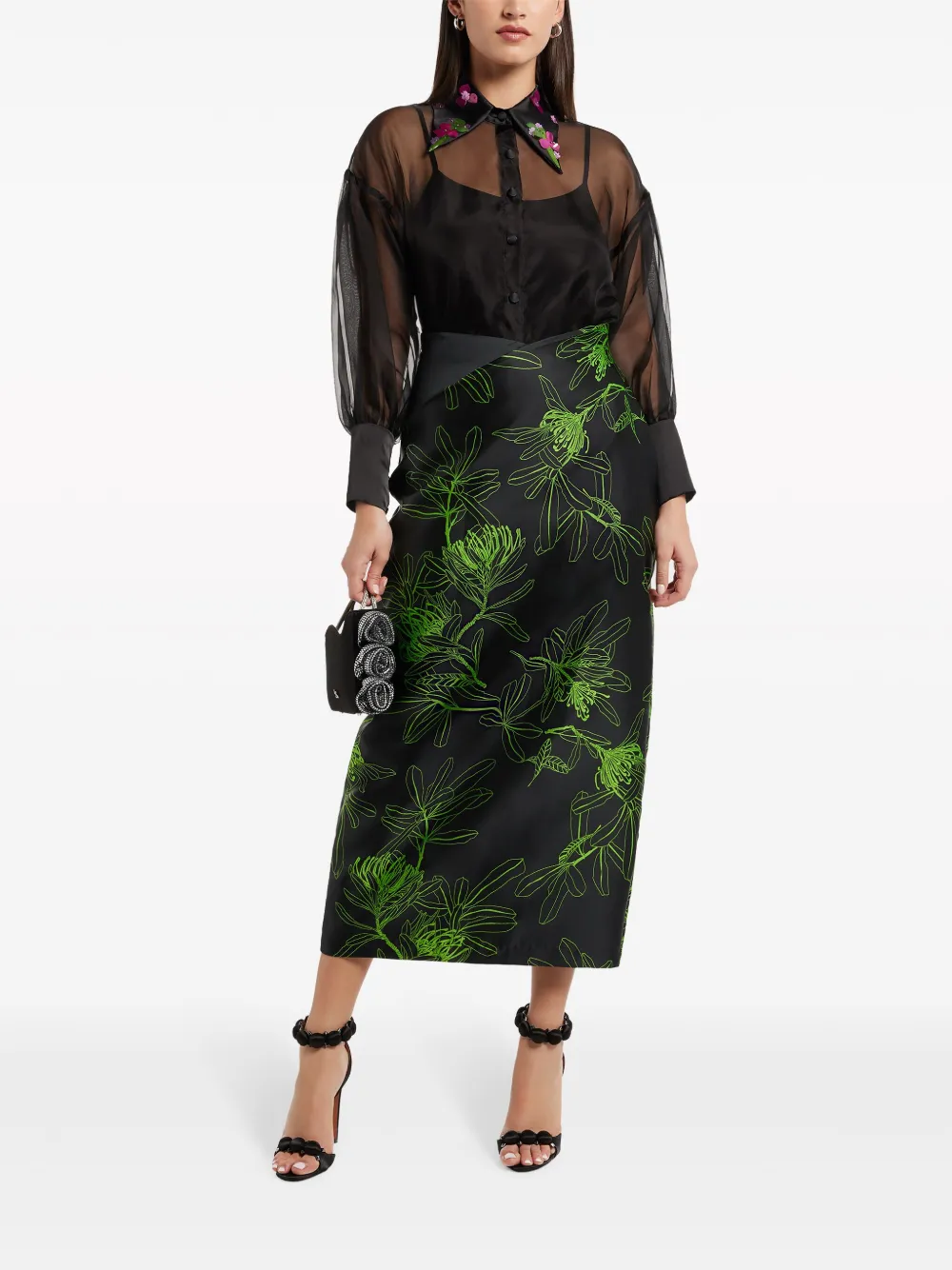 Image 2 of AZZALIA floral-print satin maxi skirt