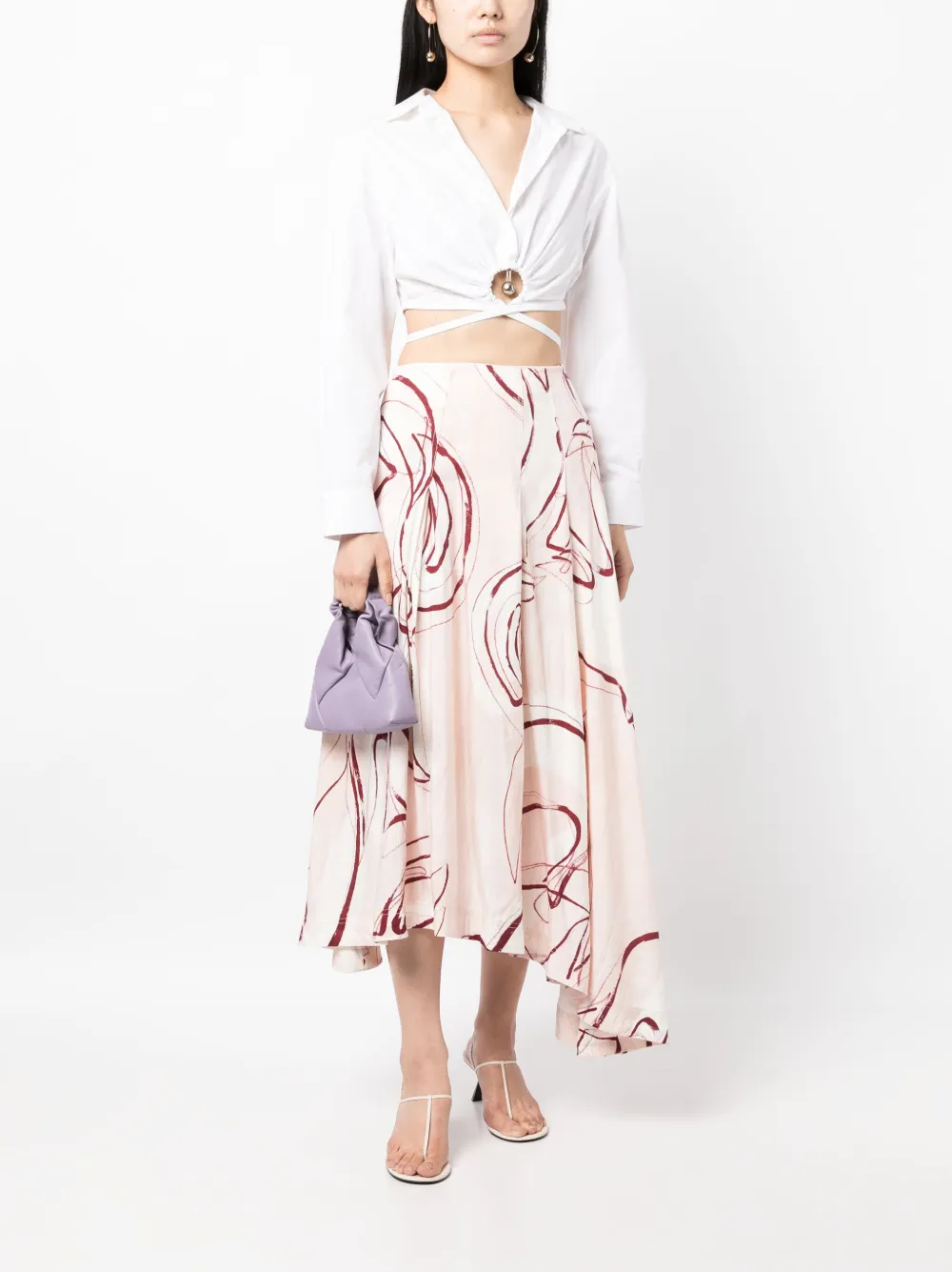 Shop Aje Jeanne Abstract-print Midi Skirt In Pink