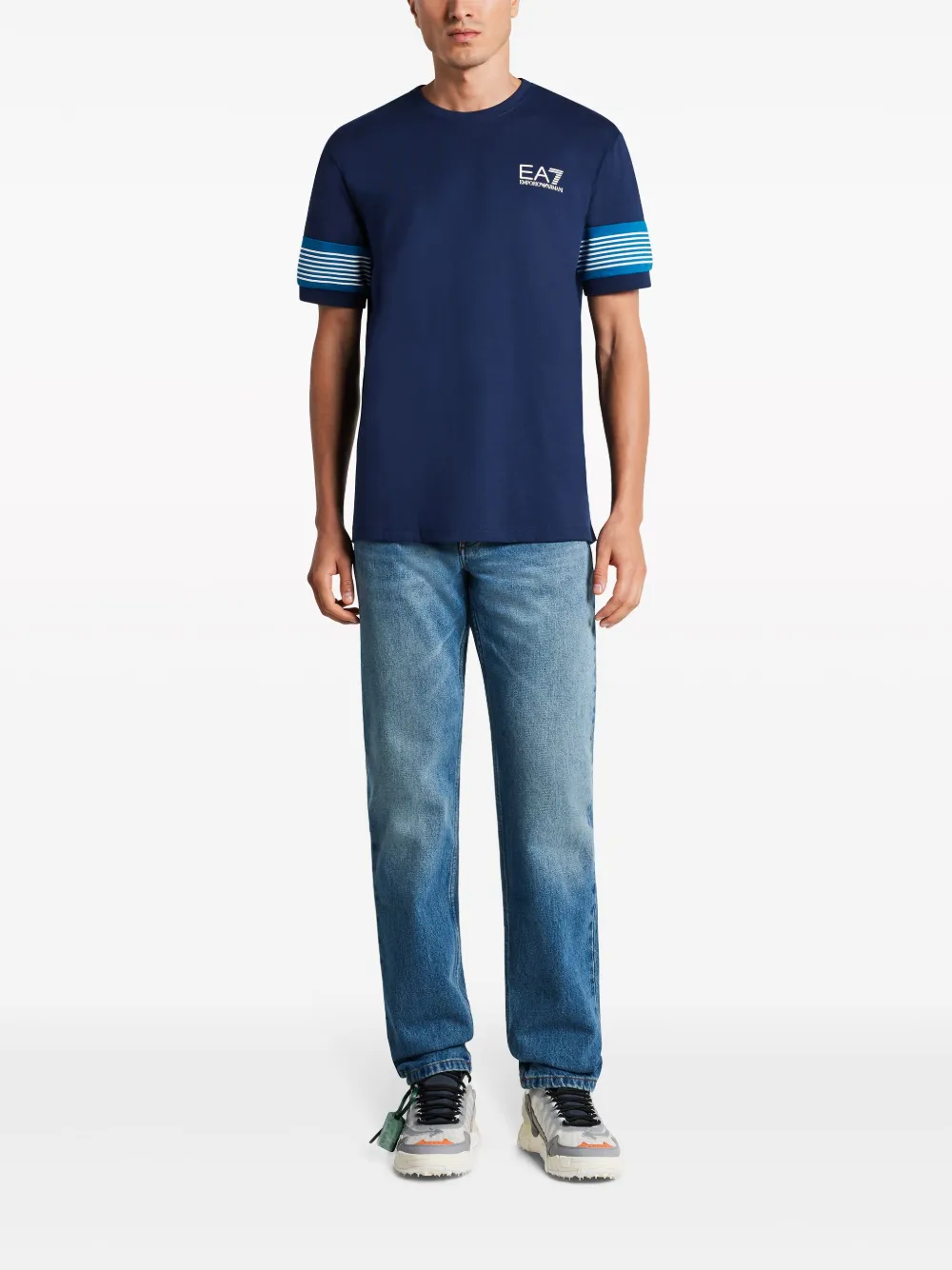 Ea7 Emporio Armani logo-print cotton T-shirt - Blauw