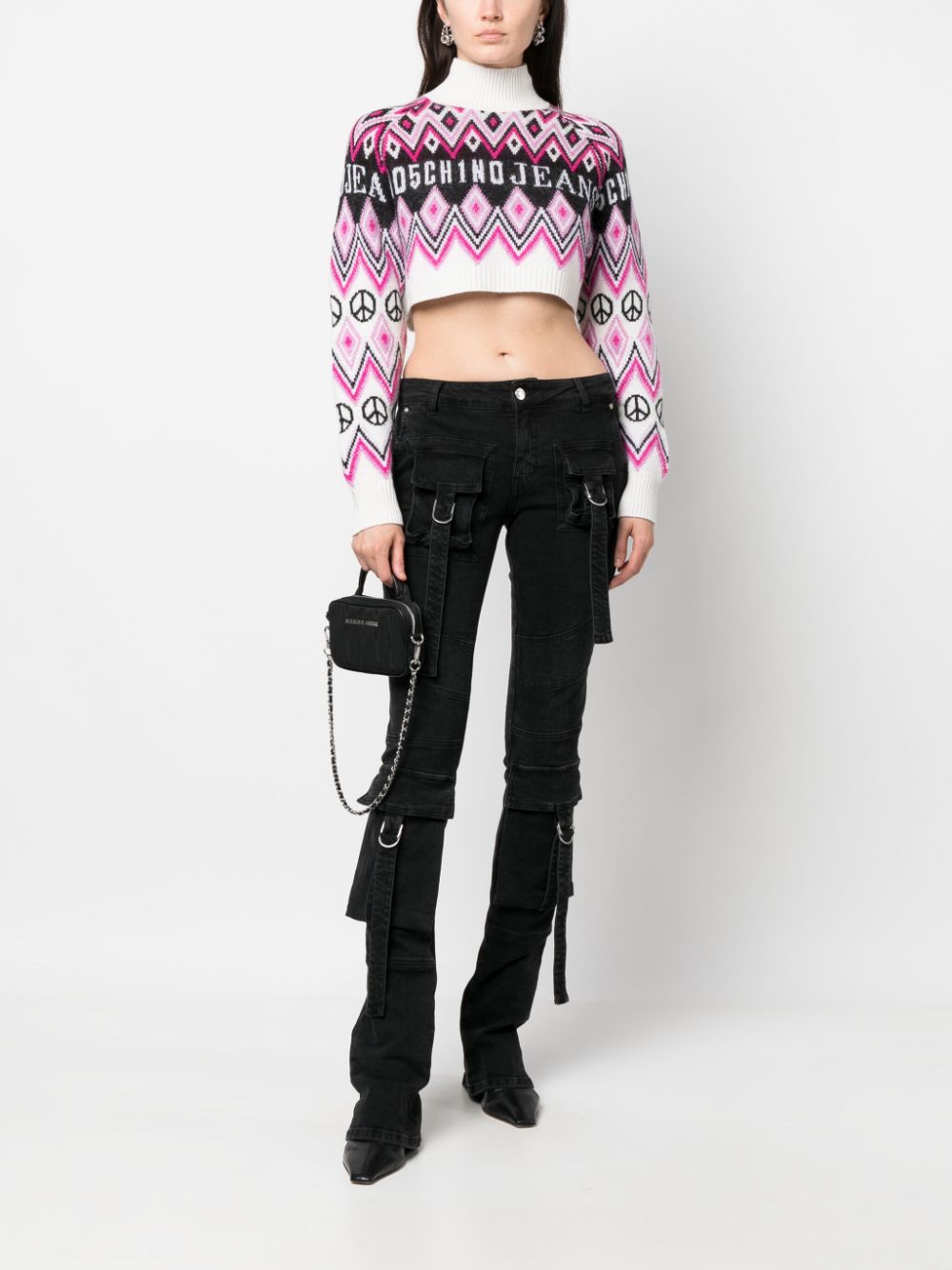 MOSCHINO JEANS logo-jacquard cropped jumper - Wit