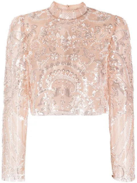 Self-Portrait sequin-embellished semi-sheer top
