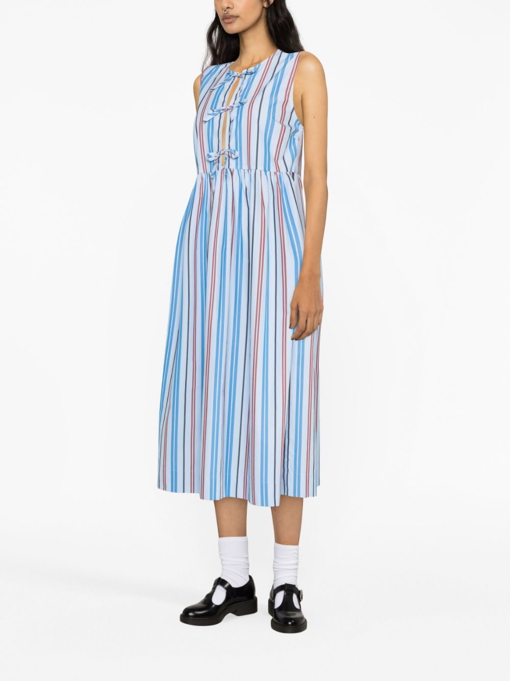 Shop Ganni Striped Organic Cotton Midi Dress In Blue