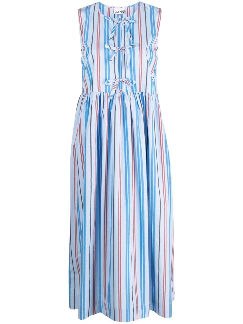 Shop Ganni Striped Organic Cotton Midi Dress In Blue