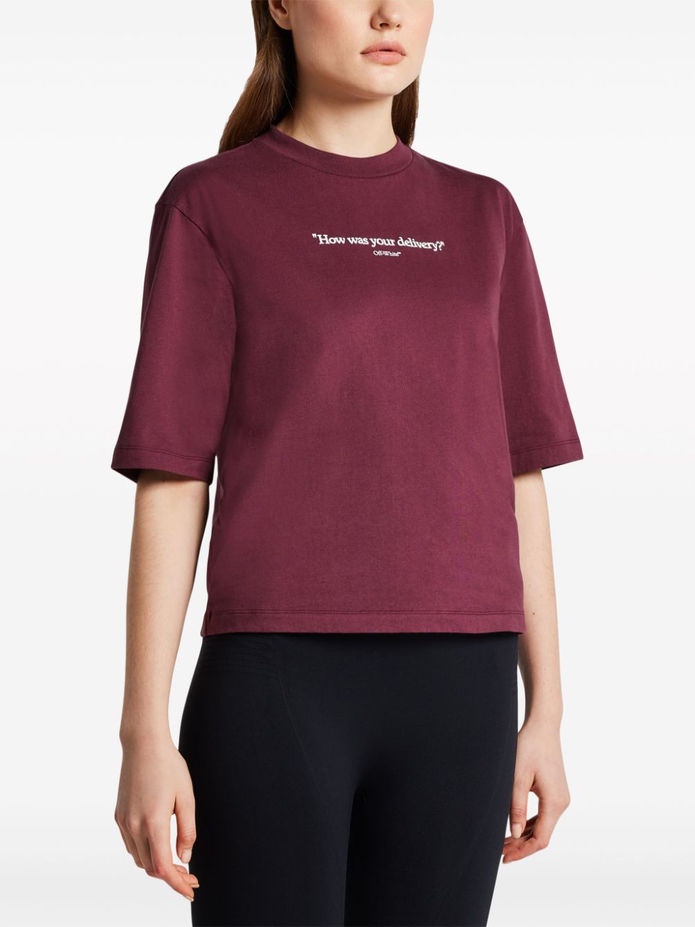 Shop Off-white Slogan-print Cotton T-shirt In 紫色