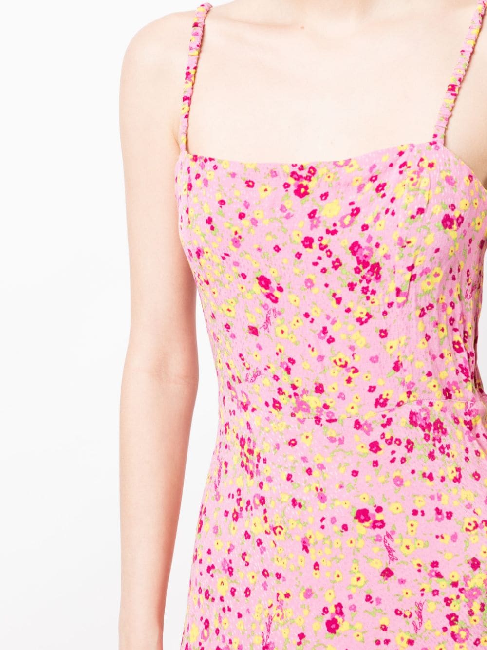 Shop Rotate Birger Christensen Floral-jacquard Midi Dress In Pink
