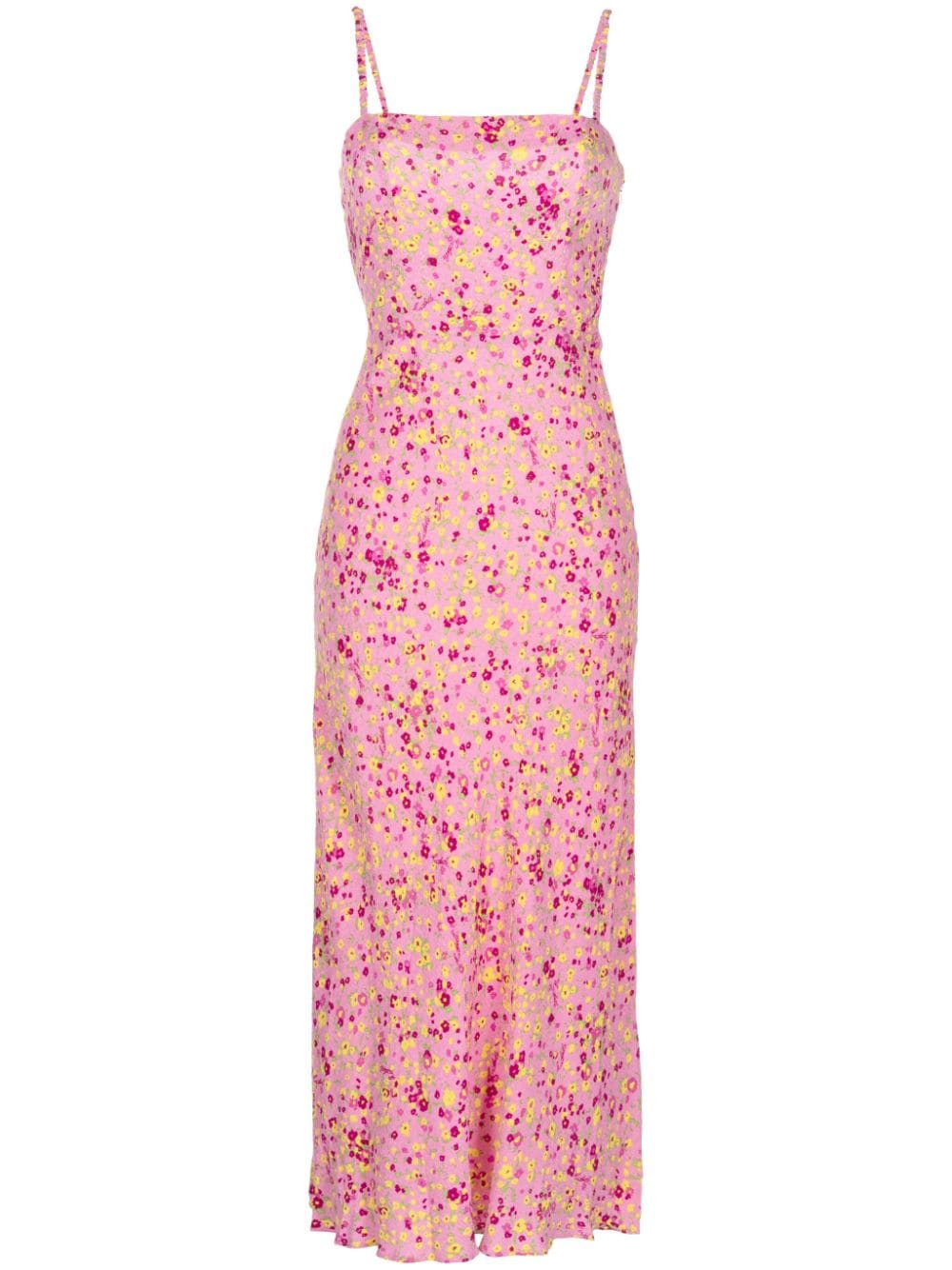 Rotate Birger Christensen Floral-print Midi Dress In Pink