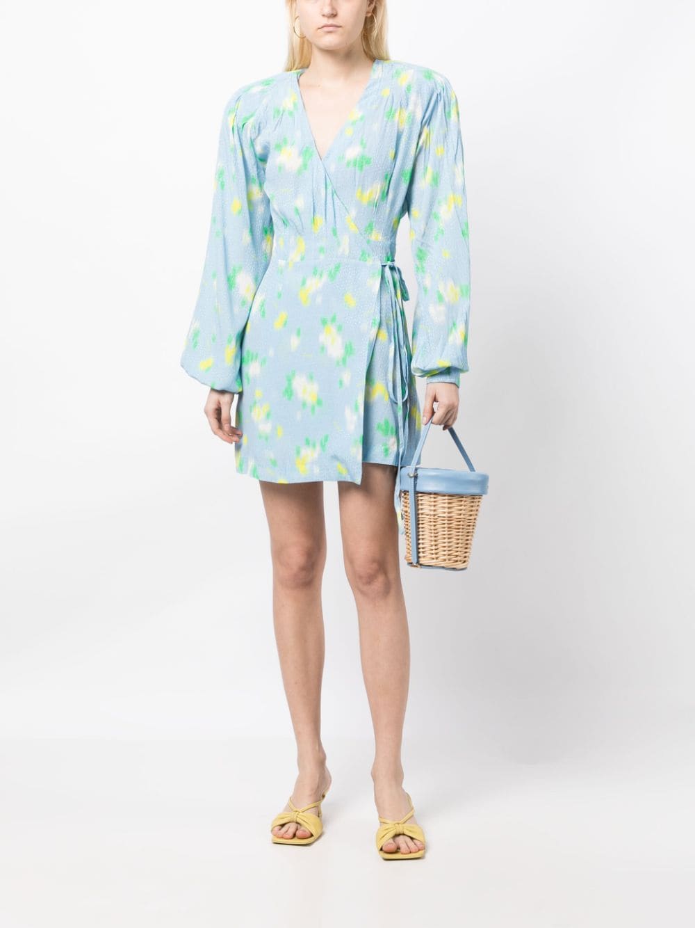 Shop Rotate Birger Christensen Magda Floral-print Wrap Dress In Blau