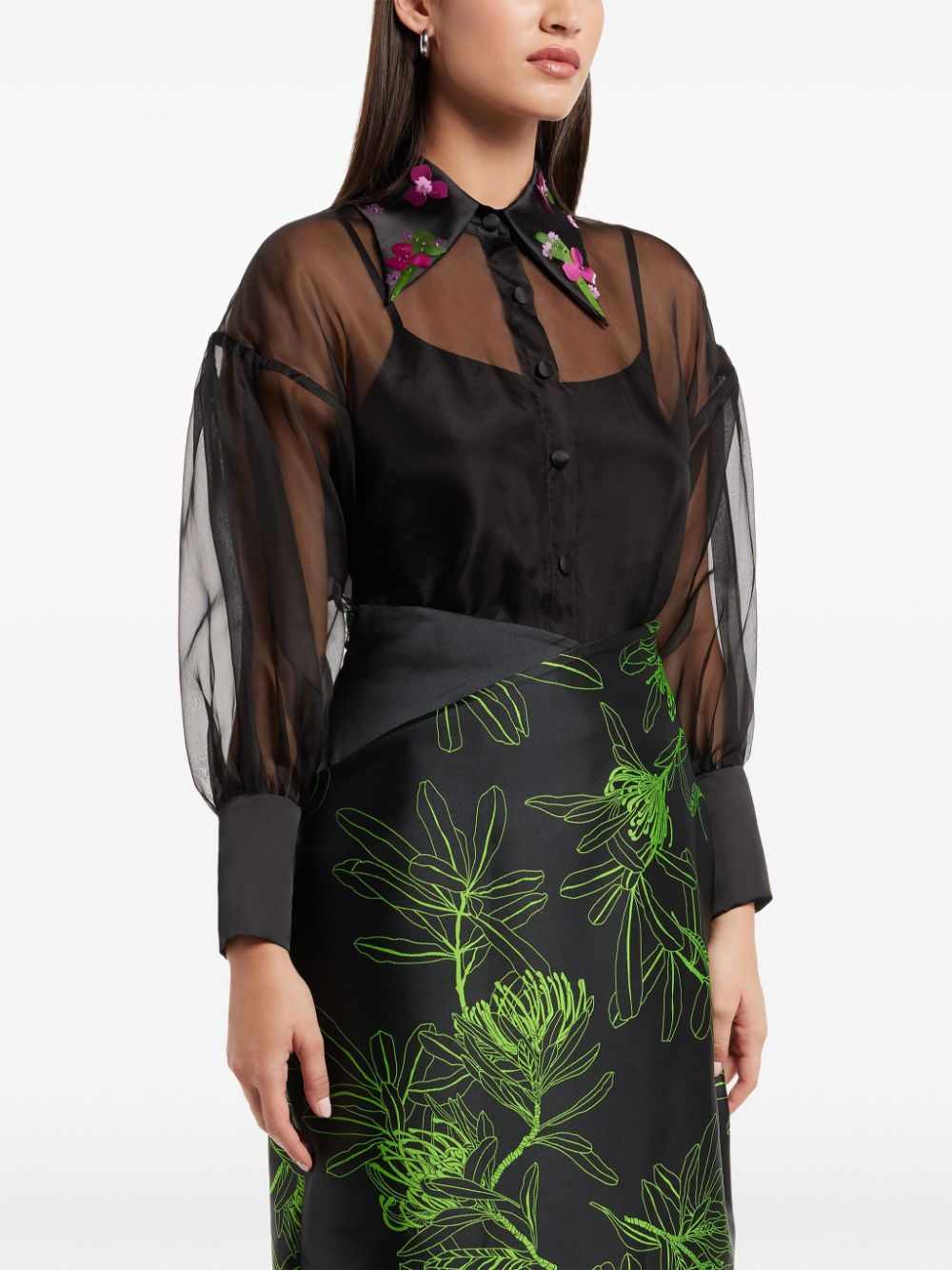 Shop Azzalia Lilly Semi-sheer Silk Shirt In Black