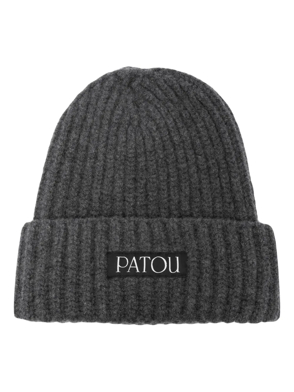 Shop Patou Logo-patch Ribbed Beanie In Grey