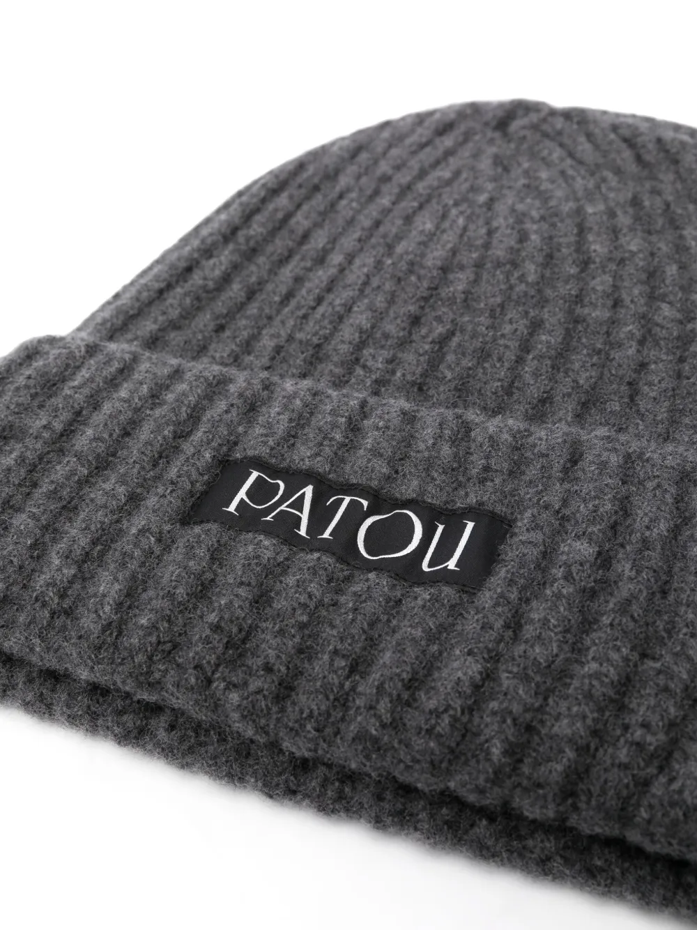 Shop Patou Logo-patch Ribbed Beanie In Grey