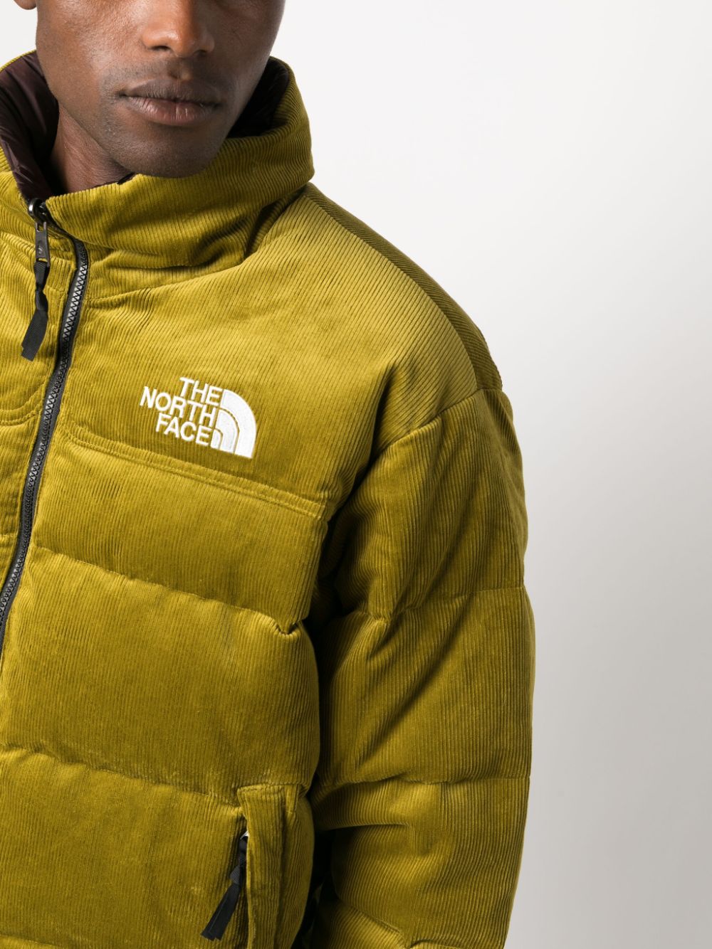 Shop The North Face Logo-embroidered Corduroy Padded Jacket In Green