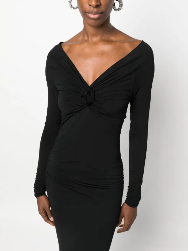 Blumarine V-neck Bardot-sleeves Dress | Black | FARFETCH