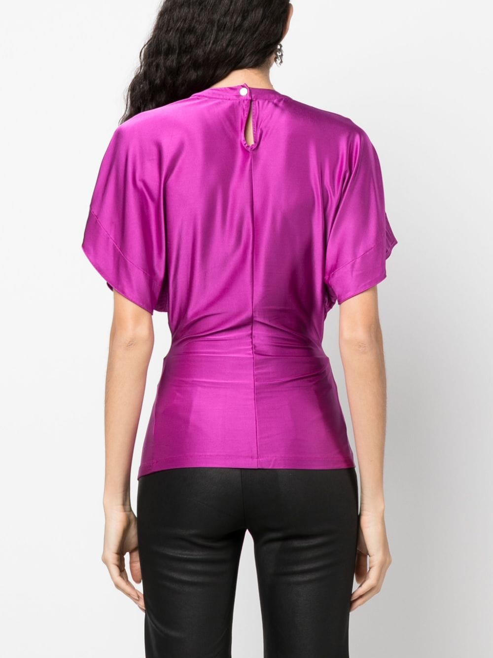 Shop Rabanne Ruched Satin-jersey Top In Pink